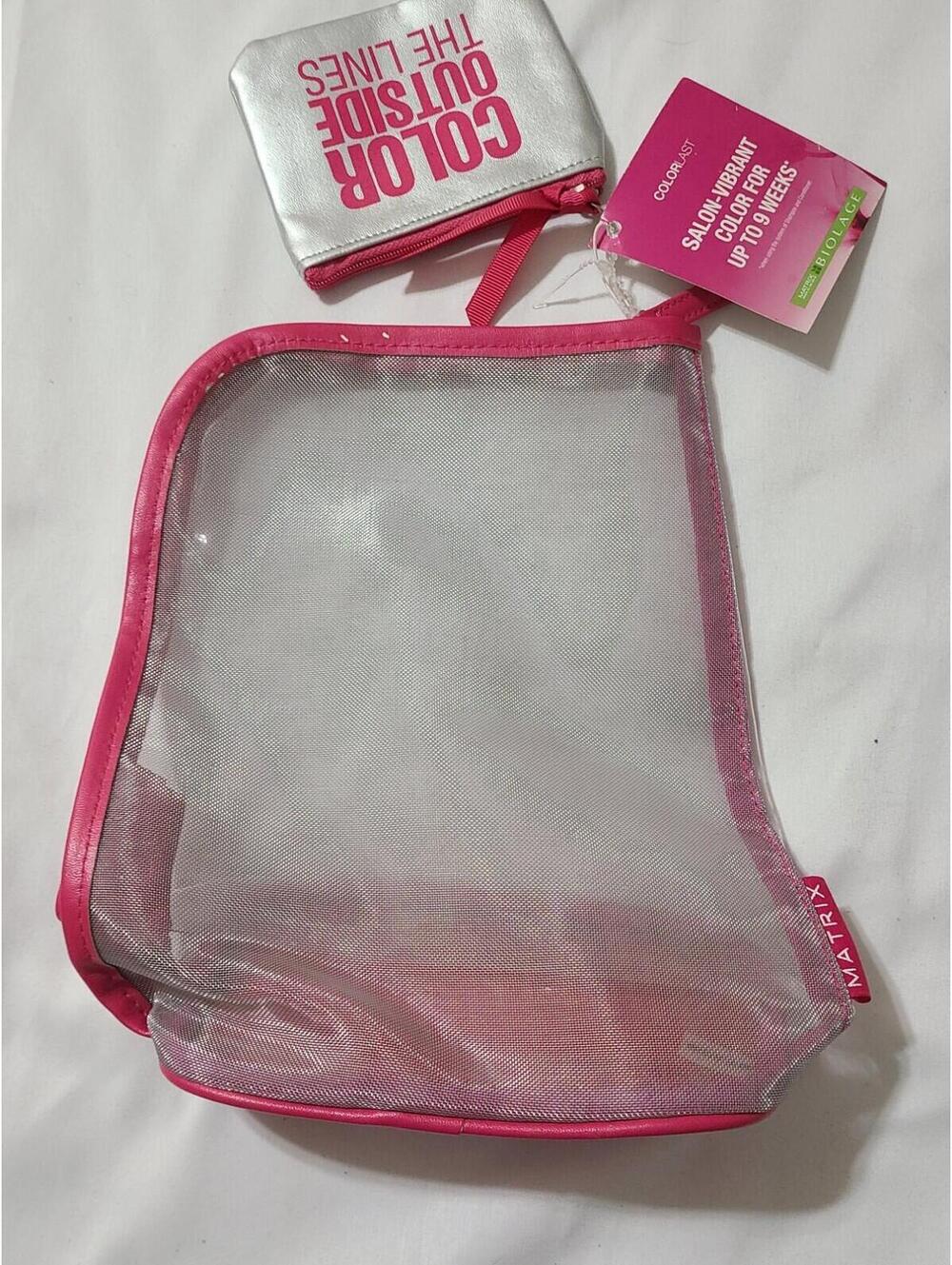 NWT Matrix Biolage Makeup Cosmetic Pouch Womens Size M Pink Mesh Travel BAG ONLY
